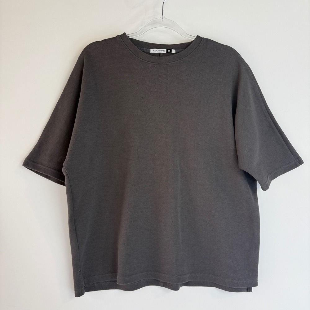 Kidoriman T-Shirt Mens M Gray Oversized Textured Short Sleeve Back Seam Slit